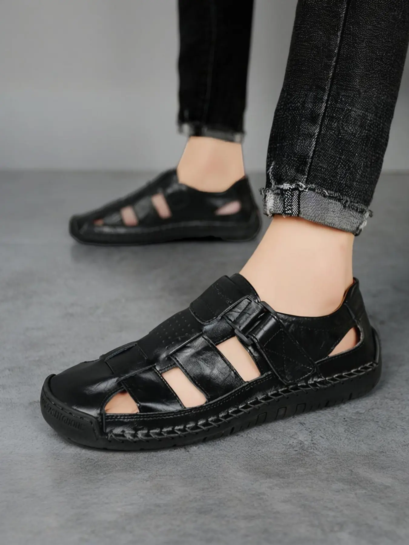 Men's Leather Beach Shoes, Casual Style Strapy Sandals for Summer, Fashionable Comfy Sandals, Comfortable Walking Footwear, Durable Design for Outdoor Activities, Summer Travel Footwear