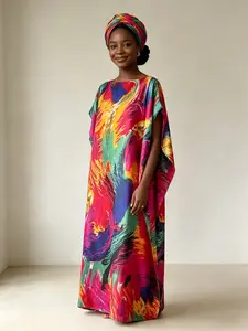 Feather Print Kaftan for Tropical Vacations, Summer, Lightweight Silky Fabric, Fits All Sizes, Perfect for Relaxing and Styling