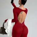 【Black Friday】Women's Sporty Long-Sleeve Workout Romper with Cutout Back, Stretchy Butt-Lifting One-Piece Romper for Fitness and Casual Wear