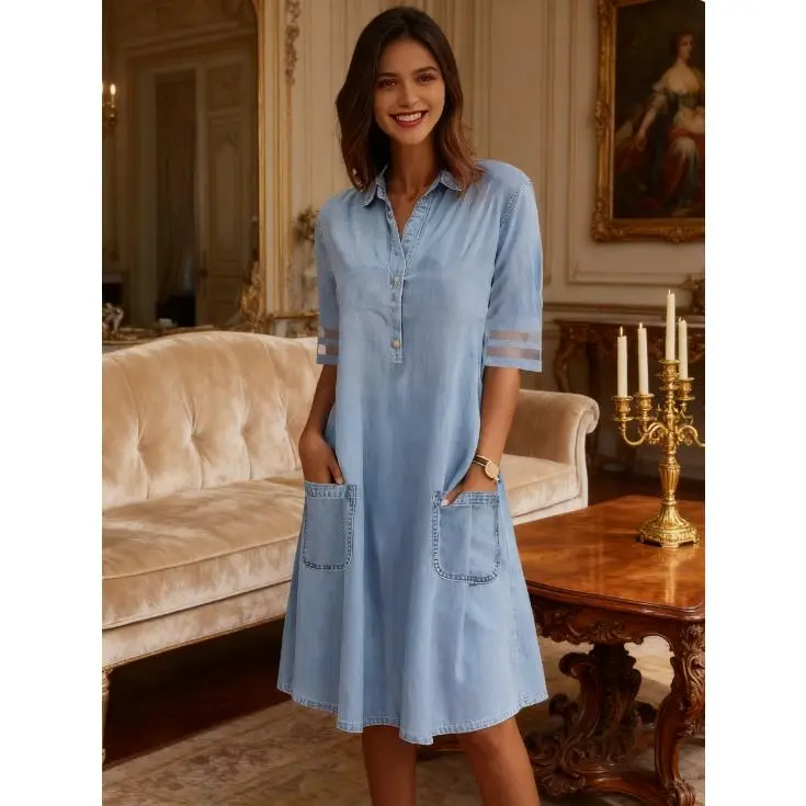 Dress for Women 2025 Casual Tulle Short Sleeve Button Jean Midi Dress with Pockets - TikTok Shop Dress for Women 2025 Casual Tulle Short Sleeve Button Jean Midi Dress with Pockets - TikTok Shop