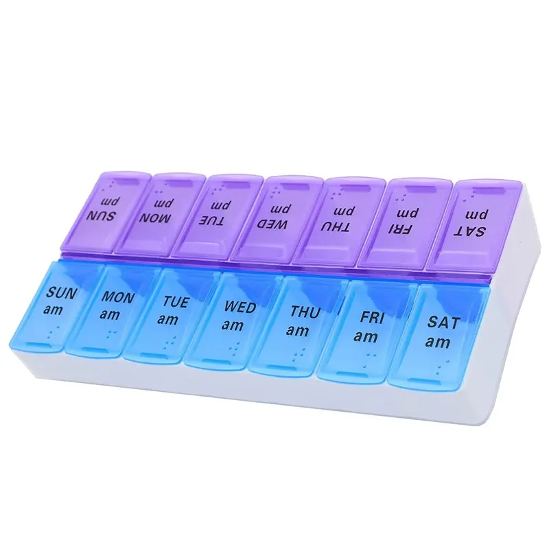7-Day AM-PM PP Plastic Pill Organizer - 14-Compartment Portable Healthcare Supplement Vitamin Medical Organizer, Weekly Morning-Evening Dispenser for Home & Travel, Ideal Gift for Family