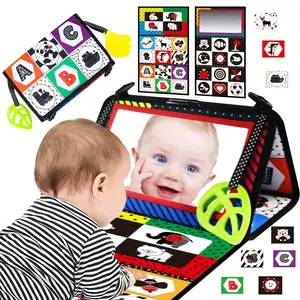 Children's Mirror Cloth Book, High Contrast Children's Sensory Toy, Toddler Busy Board, Prone Time Floor Mirror Toy, Foldable Interactive Double-sided Cloth Book, Promoting Brain Development