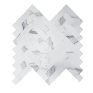 COLAMO Thick Herringbone Carrara White Peel and Stick Backsplash Marble Look Tiles marble pattern wallpaper