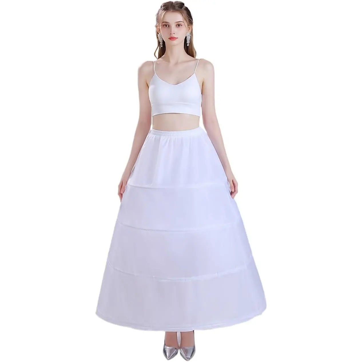 Women's Petticoat 4 Hoop A-Line Underskirt Crinoline Floor Length Wedding Ball Gown Slips Bridal Dress petticoats white