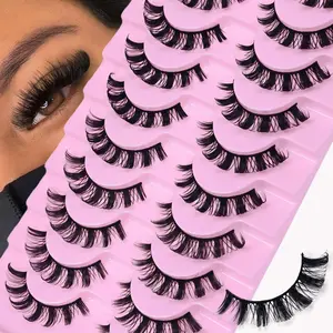 10 Pairs D Curl Russian Strip Lashes Natural Look, Fluffy Volume Wispy Eyelashes for 3D Effect, Comfortable Wear Fake Lashes