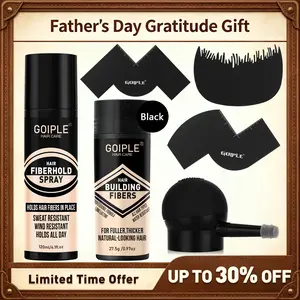 【Father's Day Gratitude Gift】4-in-1 Hair & Beard Styling Set with Hair Fiber & Pump Dispenser & Application Card – Enhancements Barber Spray Volumizing Water Proof (Black)