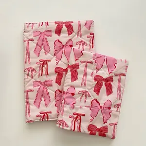 Bible cover sleeve, cute book covert with pink bows handmade quilted