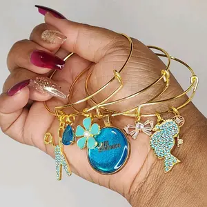 I Am Grounded Affirmation Manifestation Teal Gold Bangle Set