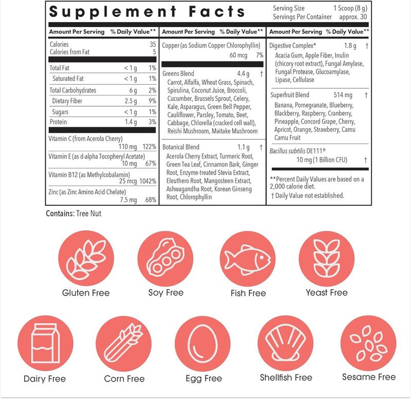 Allergy Research Group Super Greens - Superfood Green Powder with Spirulina, Chlorellla and Oat Grass, Clinically-Studied Probiotic Support for Women and Men