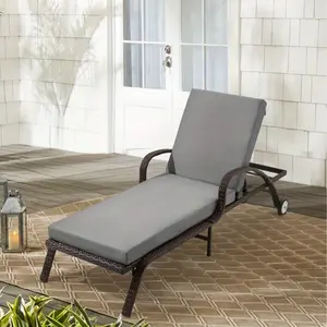 Outdoor Chaise Lounge Cushions with Removable Cover, Lounge Chair Cushions with Adjustable Straps and Hidden Zipper for Outdoor Furniture, Gray