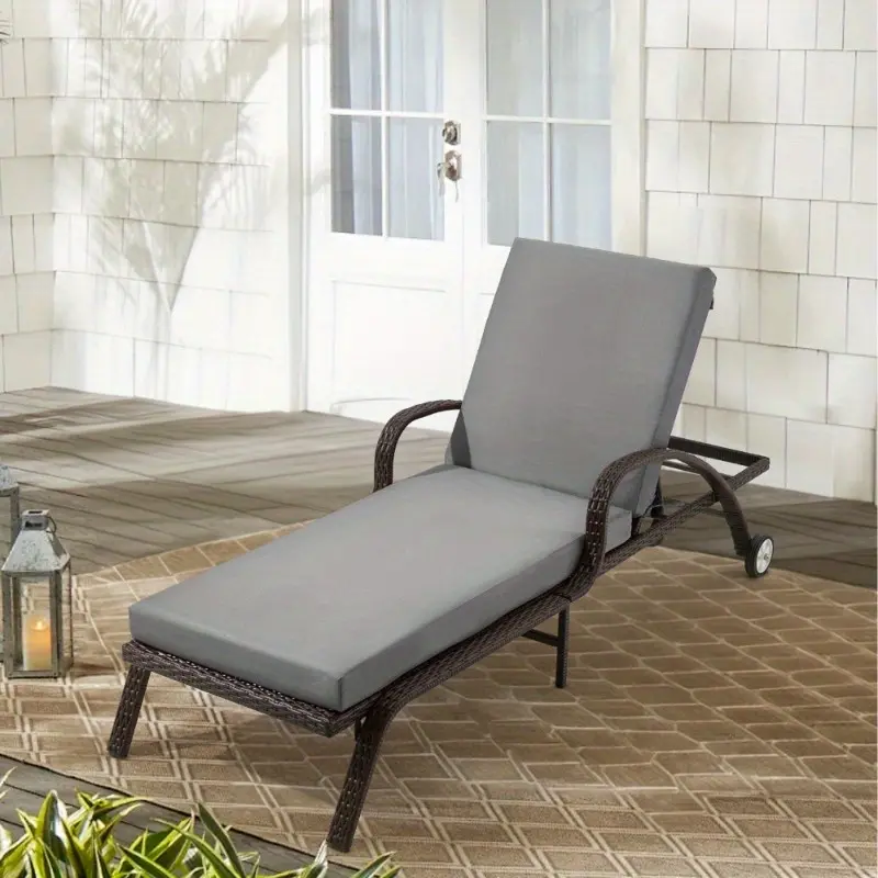 Outdoor Chaise Lounge Cushions with Removable Cover, Lounge Chair Cushions with Adjustable Straps and Hidden Zipper for Outdoor Furniture, Gray