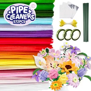 572 PCS Pipe Cleaners Flower Kit, 13 Colors Chenille Stems with Floral Wires, Stamen, Tapes, Dot Glue, Instruction & White Box – DIY Craft Set for Handmade Bouquets