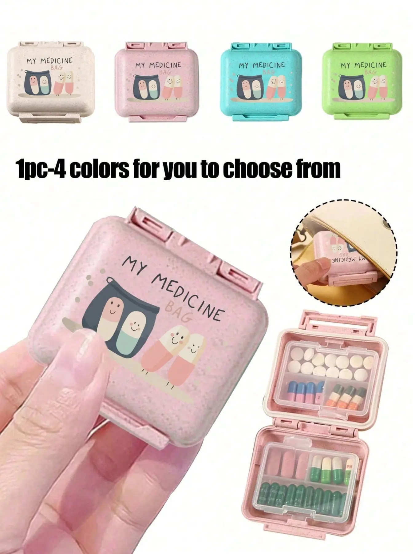 Mini 6-Compartment Portable Pill Organizer, Pocket Size Travel Medicine Case with Secure Closure for Daily Vitamin and Supplement Storage