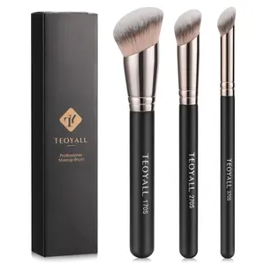 Foundation Contour Conceal Brush Set, 3PCS Angled Synthetic Kabuki Brush for Blending Setting Buffing with Liquid, Cream and Powder Cosmetic (
