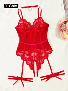 Women's Sexy Christmas Set, Four-Piece Tight-Fitting Plain Design, Comfortable Thin Fabric, Soft Comfy Stretchy Lingerie Underwear Sets, Perfect for All Seasons