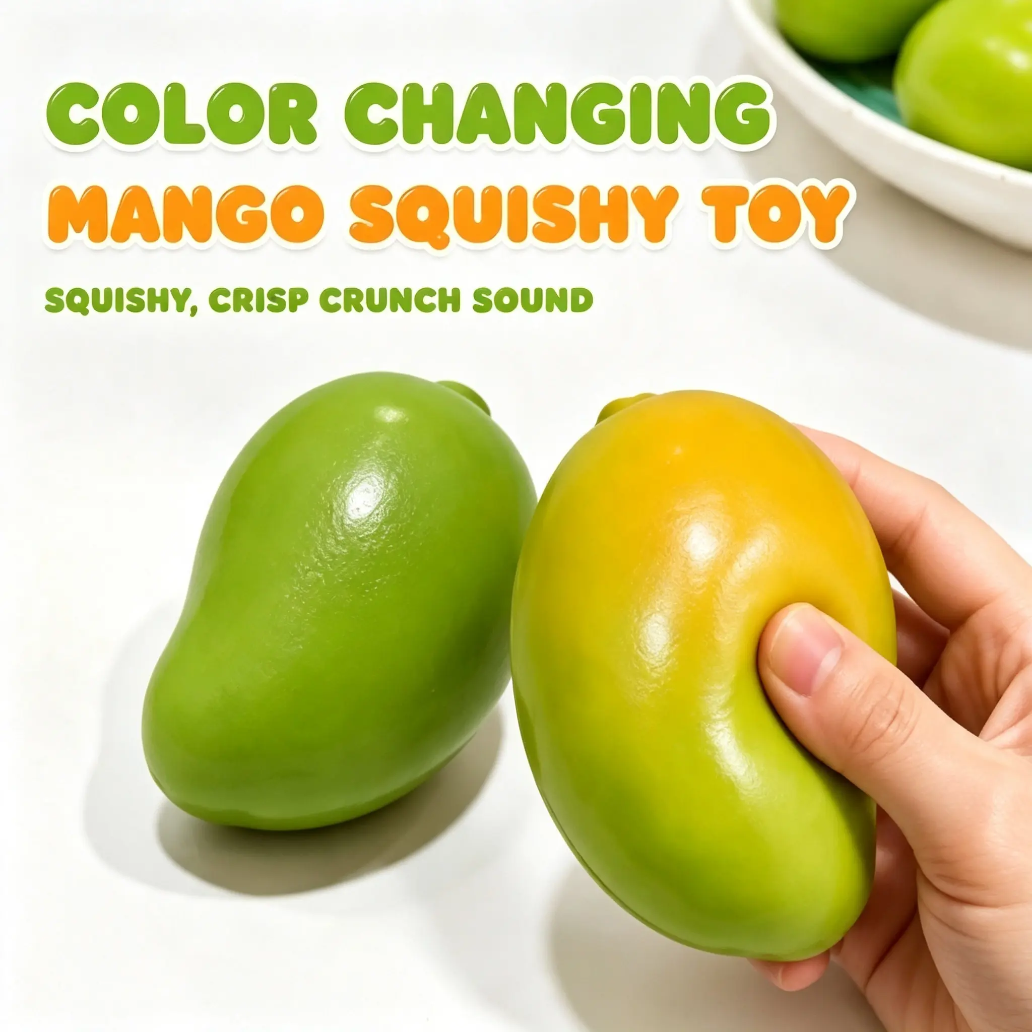 Crunchy Sound Temperature Color‑Changing Mango Hand Squeeze Accessory, Block‑Filled Crisp Crunch ASMR Sensory Hand‑Held Decor, Stress Relief Desktop Ornament, Ideal Gift for Kids & Adults