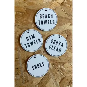 Custom Text Labels | Hamper Basket Tag Guest Bathroom Organization  | Laser Engraved White and Black |  Laundry Room Shoe Rack