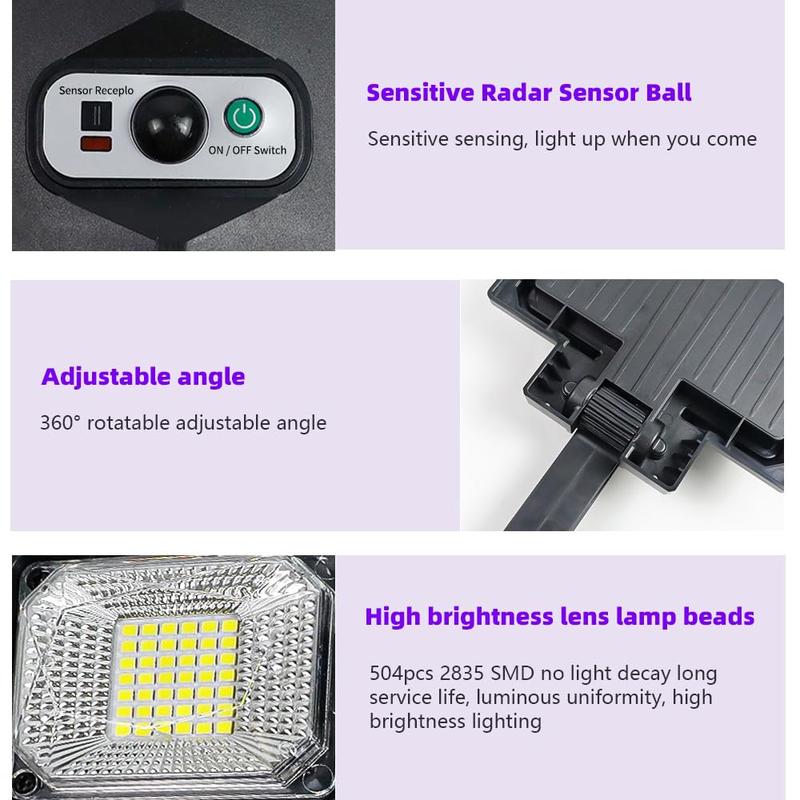504LED Ultra-Bright Solar 6500K Solar Street Light - Wide Angle Motion Sensor, Remote Control,Solar Street Light Outdoor,Dusk to Dawn, and Adjustable - Perfect for Commercial Area, Parking Lot, Yard, and Outdoor Lighting.