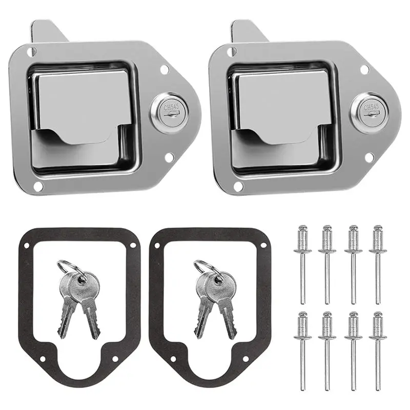Metal Truck Tool Box Lock Latch Replacement Paddle Handle with Keys, 4-3/8in x 3-1/4in, Durable Easy-to-Install Lock Latches & Bolts for Truck, Trailers