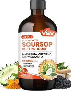 VEV Soursop Bitters Liquid, Graviola Extract Sugar-Free Formula, 20 IN 1, with Black Seed, Moringa & Oregano, Digestive Health & Immune Function, Stress Relief, Sleep Support, Vegan -16 oz