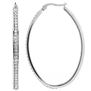Stately Steel Oval Inside-Outside Oval Pavé Hoop Earrings - 2"