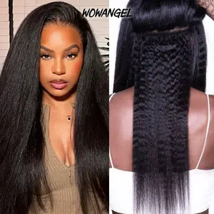 WOWANGEL 120g 7pcs Clip In Human Hair Extensions 100% Human Hair Natural Black Kinky Straight Yaki Straight Hairstyles Free Shedding Free Quick Wear Long Lasting