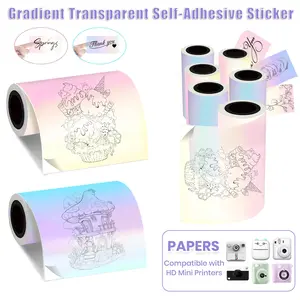 3 Rolls Transparent Self-Adhesive Thermal Paper Roll, Gradient Colors, Self Adhesive Stickers, Compatible with T02/m02x/m02 Printers, Ideal for Photos and Notes