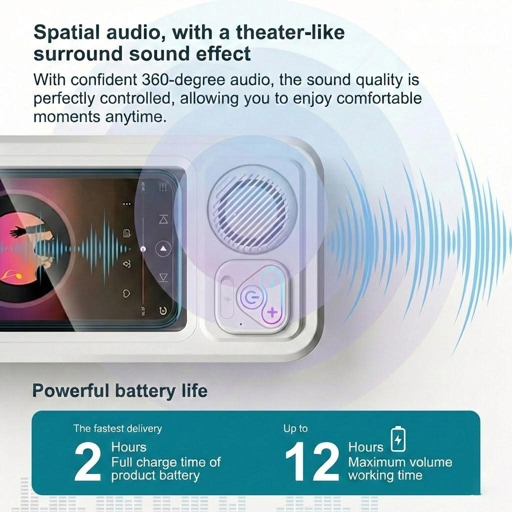 Shower Wall Mount Phone Case with Bluetooth Speaker, IPX7 Waterproof Touch Screen 360° Rotation Phone Holder for Bathroom