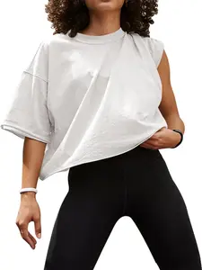 Women's Comfy Basic Workout Gym Short Sleeve Crop Tops Casual Loose Oversized T-Shirts