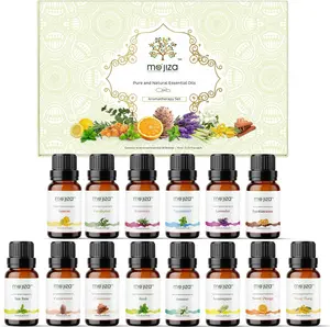 MO'JIZA Pure Aromatherapy Essential Oils Gift Set, 14 Oils-Jasmine, Lemon, Basil, Ylang Ylang, Cedarwood, Cinnamon, Lavender, Tea Tree, and More, 10ml Each. Certified Kosher, Vegan & Cruelty Free