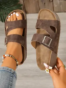These platform slide sandals come with adjustable metal buckles, a soft footbed and a thick non-slip sole, delivering all-day comfort and trendy casual style for your summer daily wear.