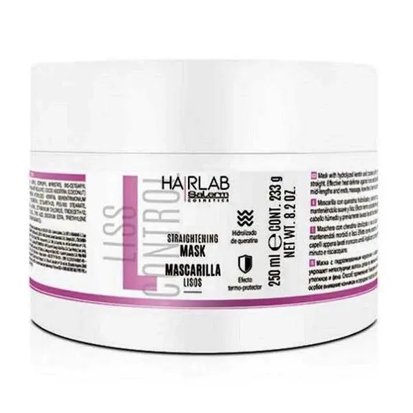 Salerm Cosmetics Hairlab Coconut Hydrating Keratin Hair Straightening Cream Mask - 8.2oz Nourishing Sulfate-Free Paraben-Free Oil Treatment for Color-Treated Hair, Intensive Moisturizing Deep Conditioning, Frizz Control, Glossy Smooth Haircare