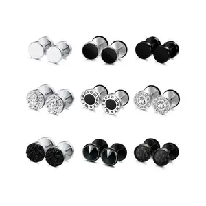 9 Pairs Fake Gauge Earrings for Men Women Stainless Steel Stud Earrings Round Cheater Plug Earrings Faux Gauges Ear Tunnel Mens Earrings