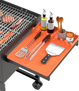 Silicone Grill Mat Compatible with Blackstone, BBQ Griddle Tools Mat with Drip Pad, Spatula Mat for Outdoor Kitchen Counter, Gifts for Men (Orange)