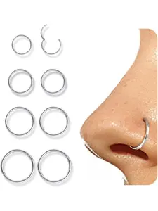8 Pcs 16g/18g 316L Stainless Steel Nose Rings Hoops, Hypoallergenic Septum Rings, Tragus Helix Cartilage Daith Rook Sleeper Jewelry, Nose Piercing Jewelry