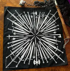 Medieval Weapons BANDANA, scarf/handkerchief, black metal dungeons & dragons fantasy art, swords battleaxes morningstars maces daggers