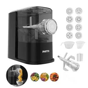 Electric Pasta Machine, Automatic Pasta Maker Machine Electric with 8 Discs for Spaghetti & Fettucine and More, Easy-to-Clean Noodle Maker with Measuring Cup, Cleaning Scraper and Flour Cup