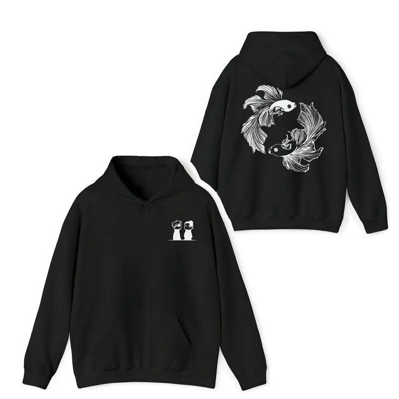 Chibi x Betta Fish Hoodie "Shinyuu" Anime Inspired Womens Mens Unisex Clothing Gojo Geto JJK Casual Crewneck Graphic Menswear  Fabric