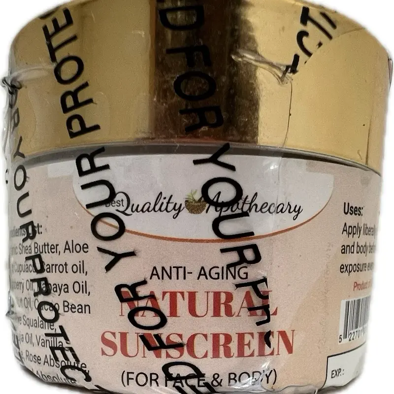 Quality Apothecary Natural Sunscreen Anti-Aging Formula with Shea Butter Aloe & Carrot Oil for Face & Body Protection