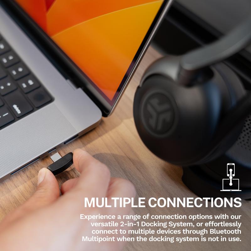 JLab Epic Work ANC Wireless On-Ear Headset Black, Quick Mute Rotating Boom Mic, 2 in 1 Docking Station, Fast Pair, Premium Work Headset, Noise Cancellation, Bluetooth, Crystal Clear Call Quality