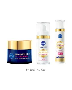 Luminous Anti-Dark Spot Skincare Routine (3 Pieces) – Serum, Day Cream with SPF & Night Cream | Evens Skin Tone, Enhances Radiance & Skin Renewal (GOLD + NIGHT +FLUIDO SPF50)