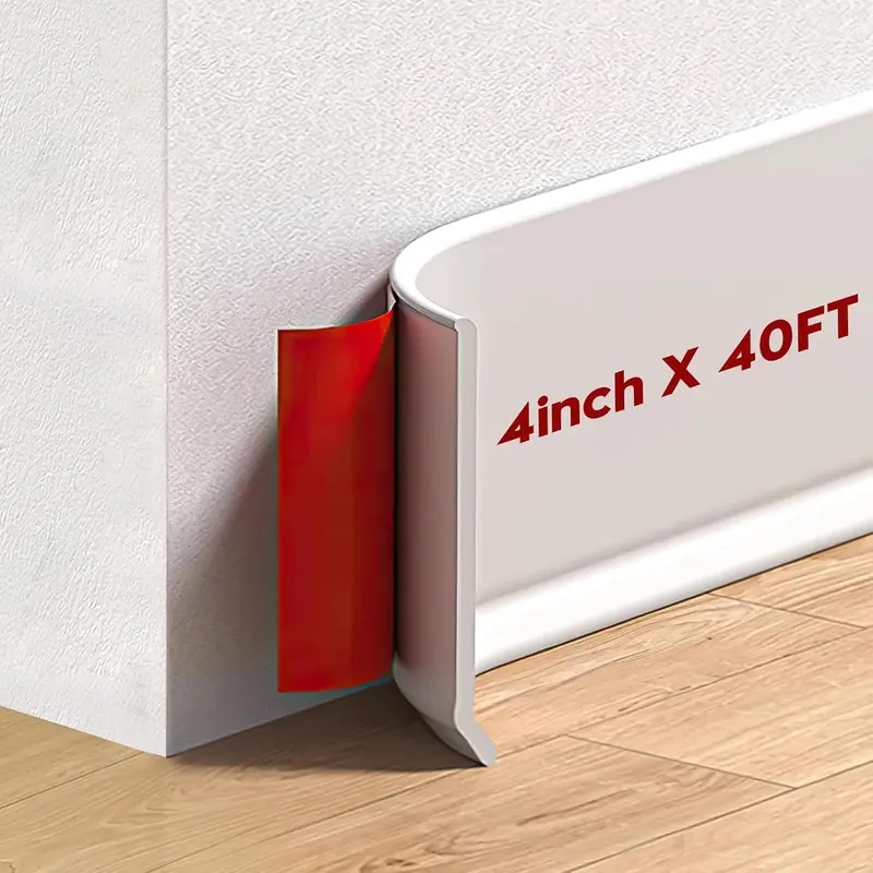 White Wall Molding Trim, 4 Inch x 40 FT Vinyl Baseboard Trim - Peel and Stick Self-Adhesive, Flexible Cove Base Design Prevents Scuffs and Easy to Clean