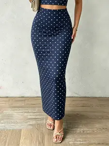 Women's A-Line Midi Skirt with Polka Dot Print, Slimming Design, Soft Fabric, Perfect for Outdoor, Shopping, Parties, Summer Wear