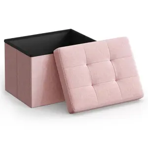 Mazie Collection - Small Folding Storage Ottoman  Foot Rest Stool 12.2 X 16.1 Inches 286 Lb Load Capacity For Living Room Bedroom Home Office Dorm Pink Ulsf102r01