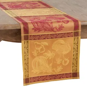 Saro Lifestyle Thanksgiving Fall Holiday Design Jacquard Cotton Blend Runner, Multi, 16" x 84"