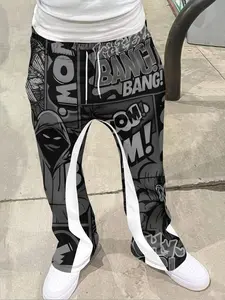 American comic style casual pants, aesthetic graffiti style, men's and women's street style retro flared pants, sports pants pants, and trendy clothing perfect gifts