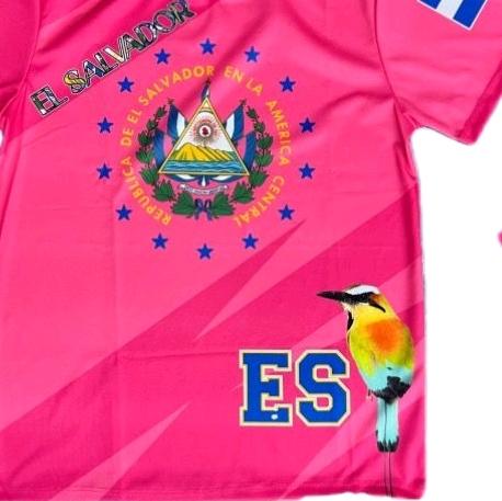 El Salvador Pink Jersey - ES Logo, Short Sleeve, Pink Color with Blue Detailing
