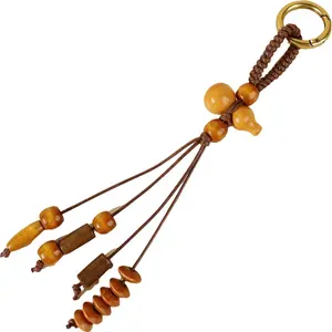 Natural Buddha Wood Bead Handmade Woven Lanyard, Wish Seed Wallet Pendant Keychain, Elegant Accessory for Daily Use