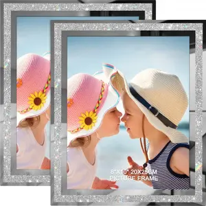 8x10 Picture Frames Set of 2, Glitter Photo Frame for Tabletop, Silver Glass Picture Frame, Graduation Gifts for Her, Horizontally or Vertically