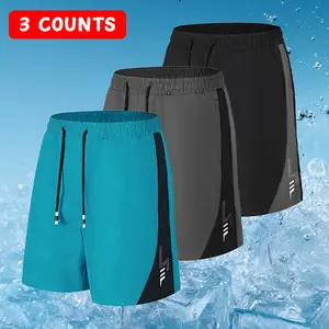 Men’s 3-Pack Ice Silk Quick-Dry Shorts – Side Stripe Design, Elastic Drawstring Waist, Essential for Summer Beach Workouts